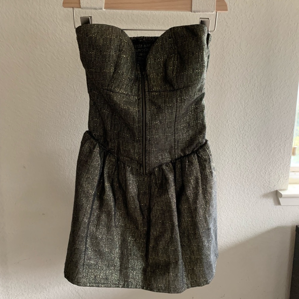 Gold Metallic Strapless Party Dress